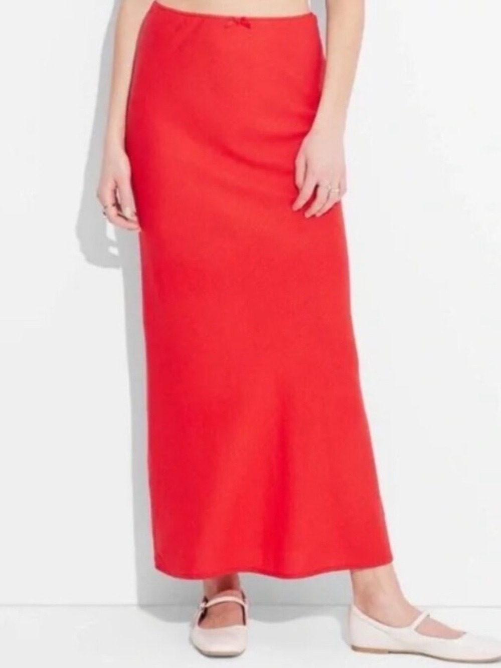Wild Fable Red Linen Blend Maxi Skirt with bow detail